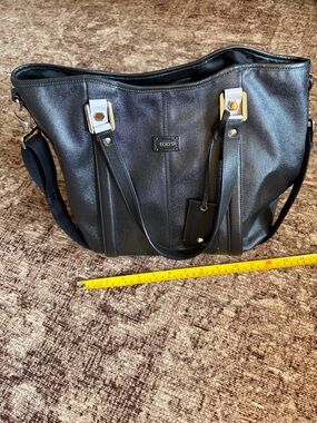 Tod's Black Coated Canvas Tote with Signature Hardware and Shoulder Strap